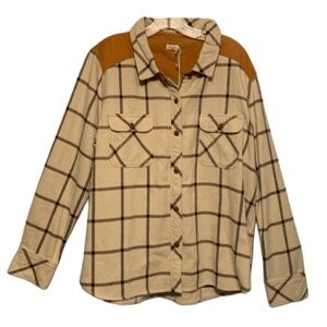 Faherty Daly Shirt Womens Olivia Plaid Corduroy Elbow Patch Flannel